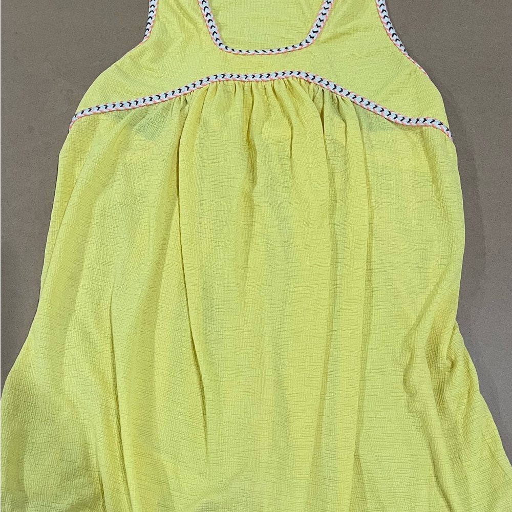 Rosalita Paris Saint-Barth Yellow Sleeveless Dress Braided Trim Boho Vibes